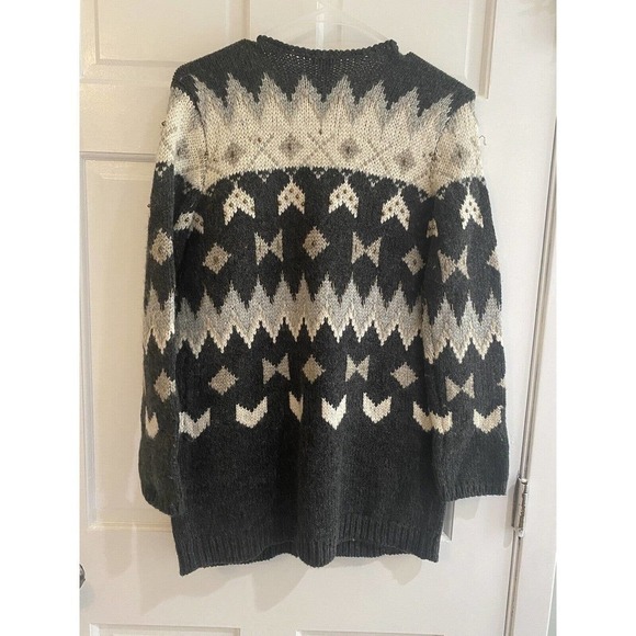 J JILL Wool Chunky Knit Southwestern Fair Isle Beaded Cardigan Sweater Size XS - Picture 8 of 14
